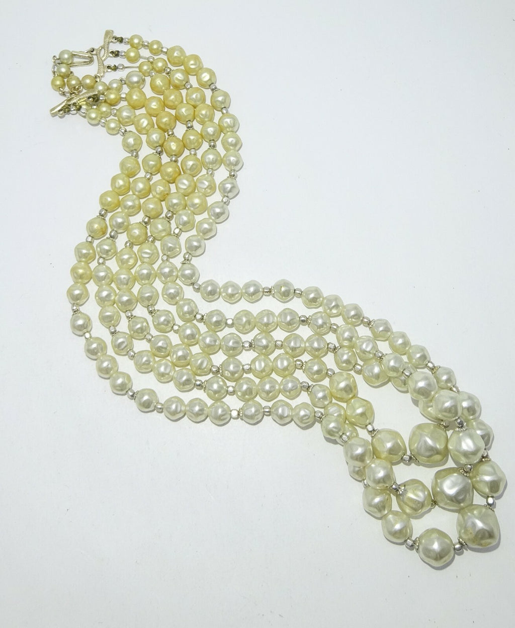 Vintage Necklace White Graduated Bead Triple Strand Estate Costume 22" - 24"