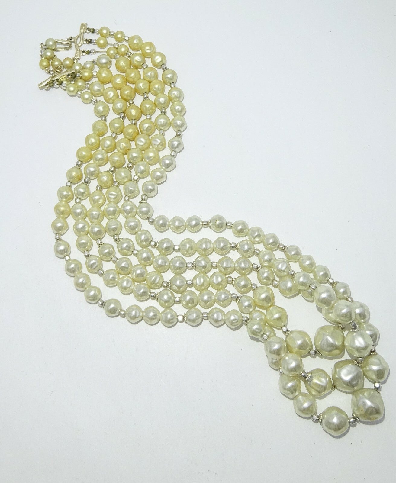 Vintage Necklace White Graduated Bead Triple Strand Estate Costume 22" - 24"