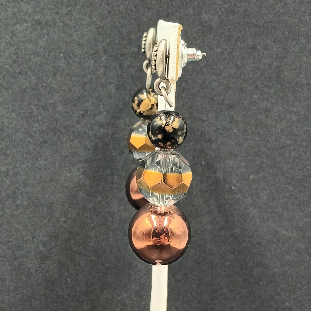 Pierced Earrings Silver tone Acrylic and Glass Bead Dangle 2.25"