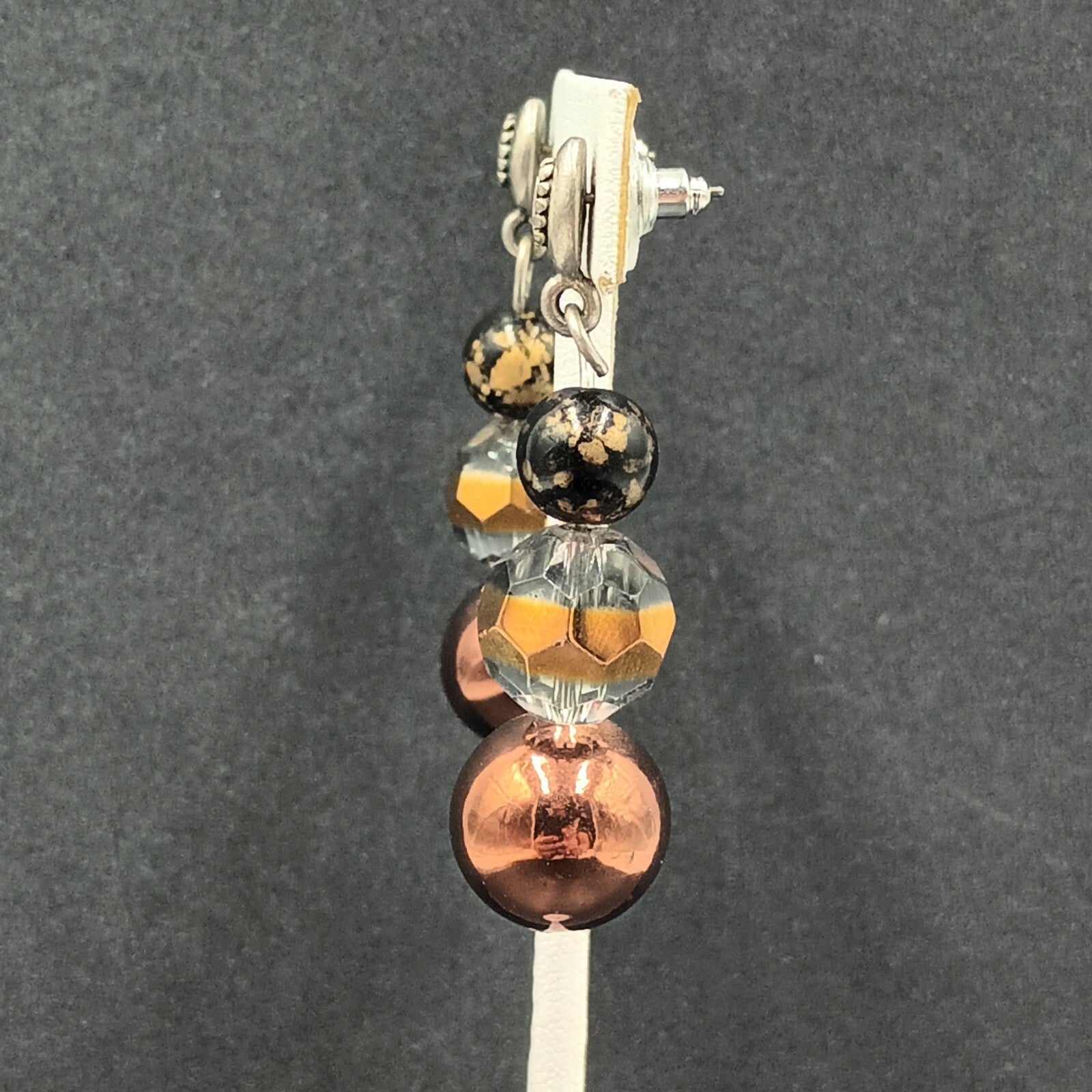 Pierced Earrings Silver tone Acrylic and Glass Bead Dangle 2.25"