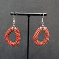 Pierced Earrings Brown Seed Bead Teardrop Hoops Dangle Silver tone 1.5"