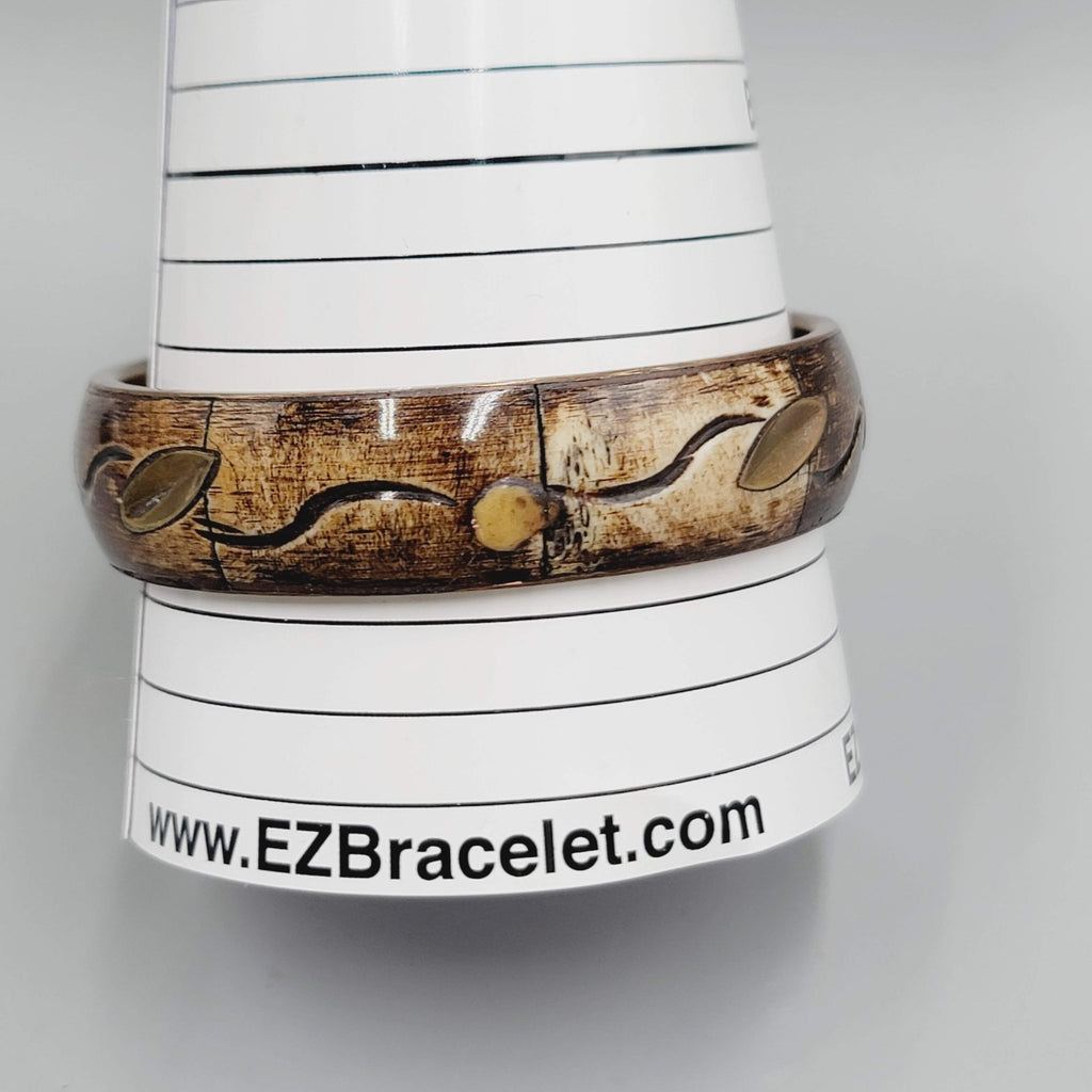 Vintage Bangle Bracelet Bovine Cow Bone Brass Inlay Made in India