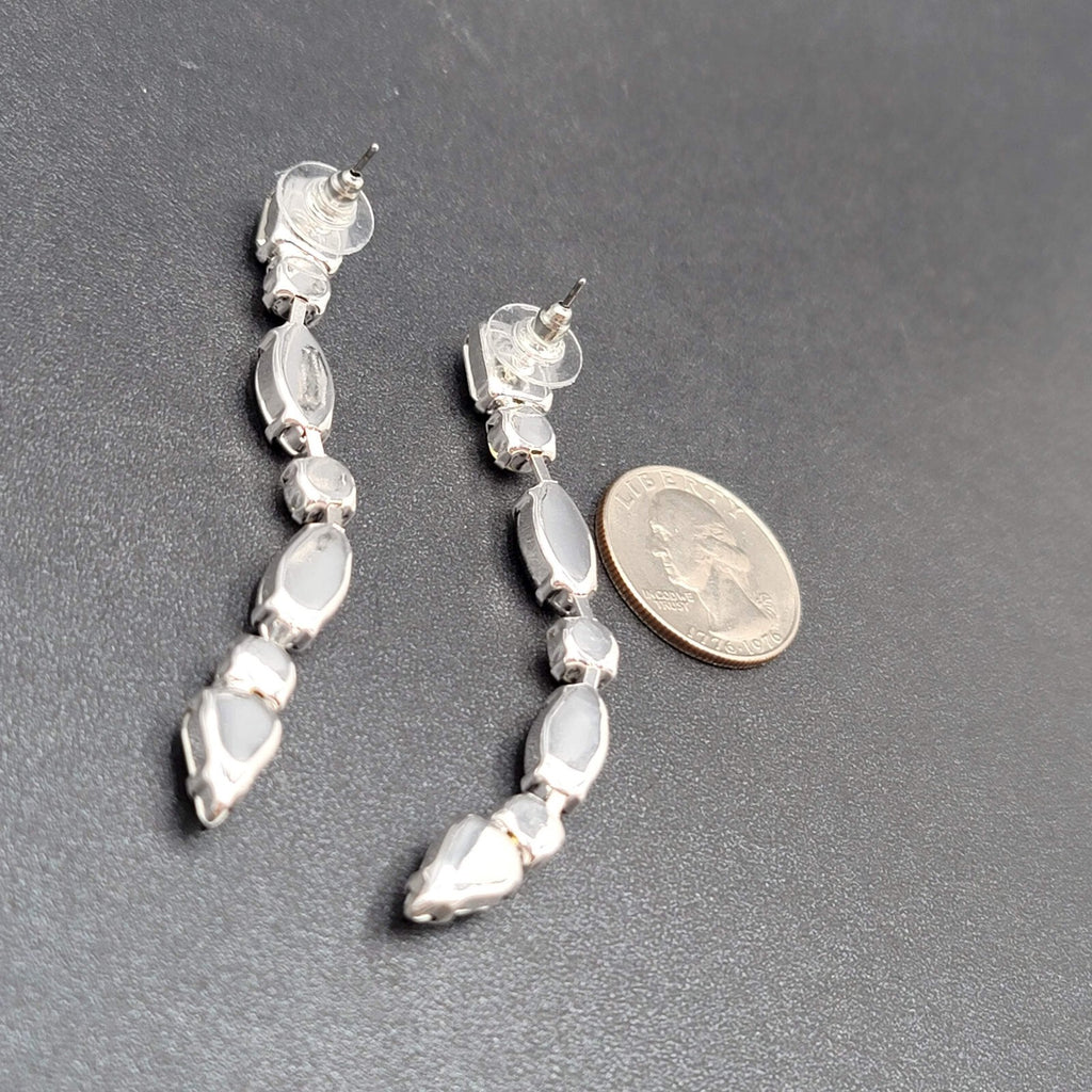 Pierced Earrings Silver tone Acrylic Black Prong Set Dangle 3"