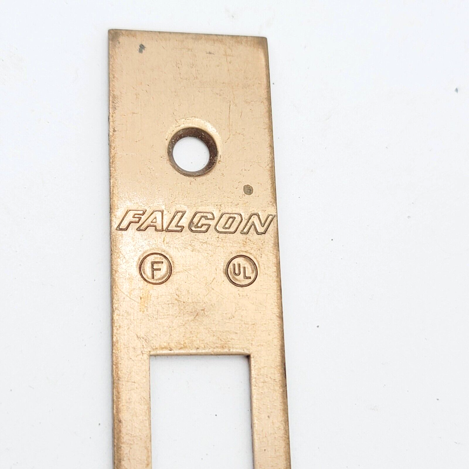 Antique Falcon Brass Door Strike Plate Single Only  Mortise 8" x 1" Reclaimed