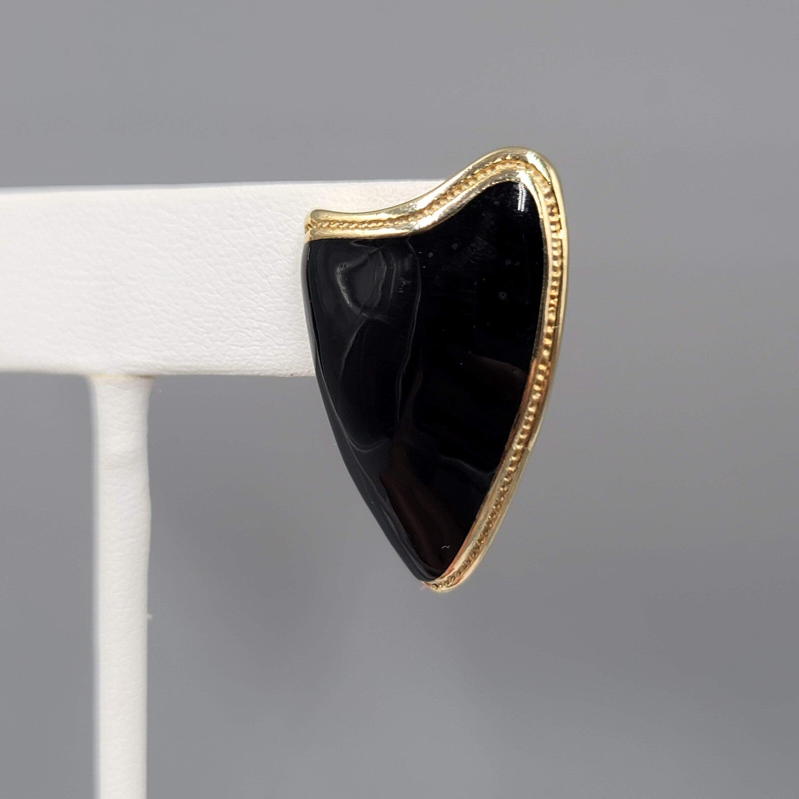 Vintage Pierced Earrings Gold tone Black Enamel Statement Drop 1.25"