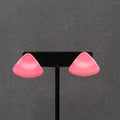 Vintage Pierced Earrings Pink Enamel Triangle Drop 1"