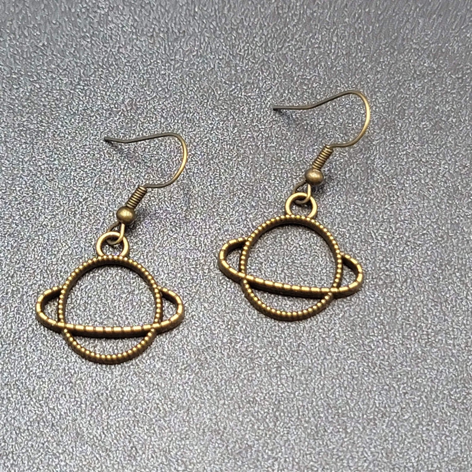 New Saturn Planet Pierced Earrings Bronze tone Dangle 3/4"