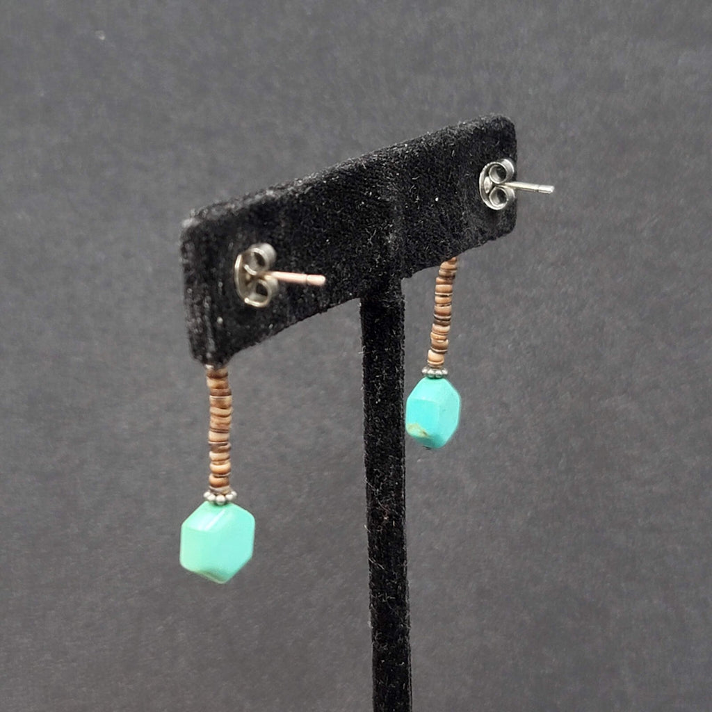 Pierced Earrings Heishi Shell Turquoise Bead Dangle 1.25"