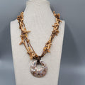 Natural Shell Pendant Multi Strand Necklace Mother of Pearl Wood Beads Boho 18"