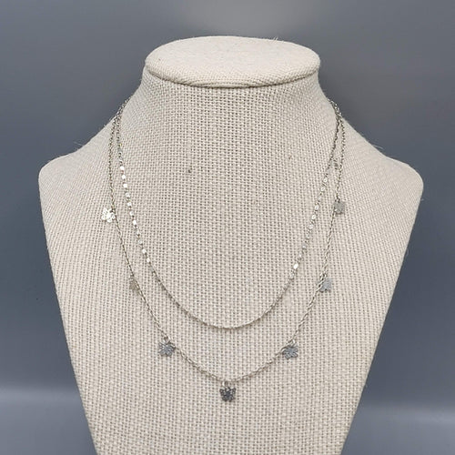 Butterfly Necklace 2 Chain Silver tone Scroll Chain Delicate 14" and 17"