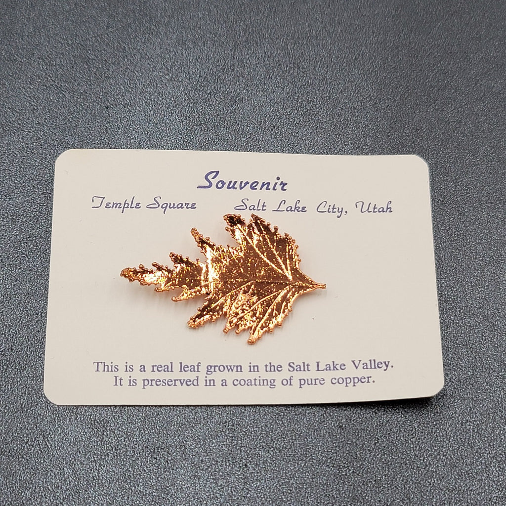 MORMAN HANDICRAFT HANDMADE GIFTS SOUVENIR COPPER LEAF PIN SALT LAKE CITY UTAH