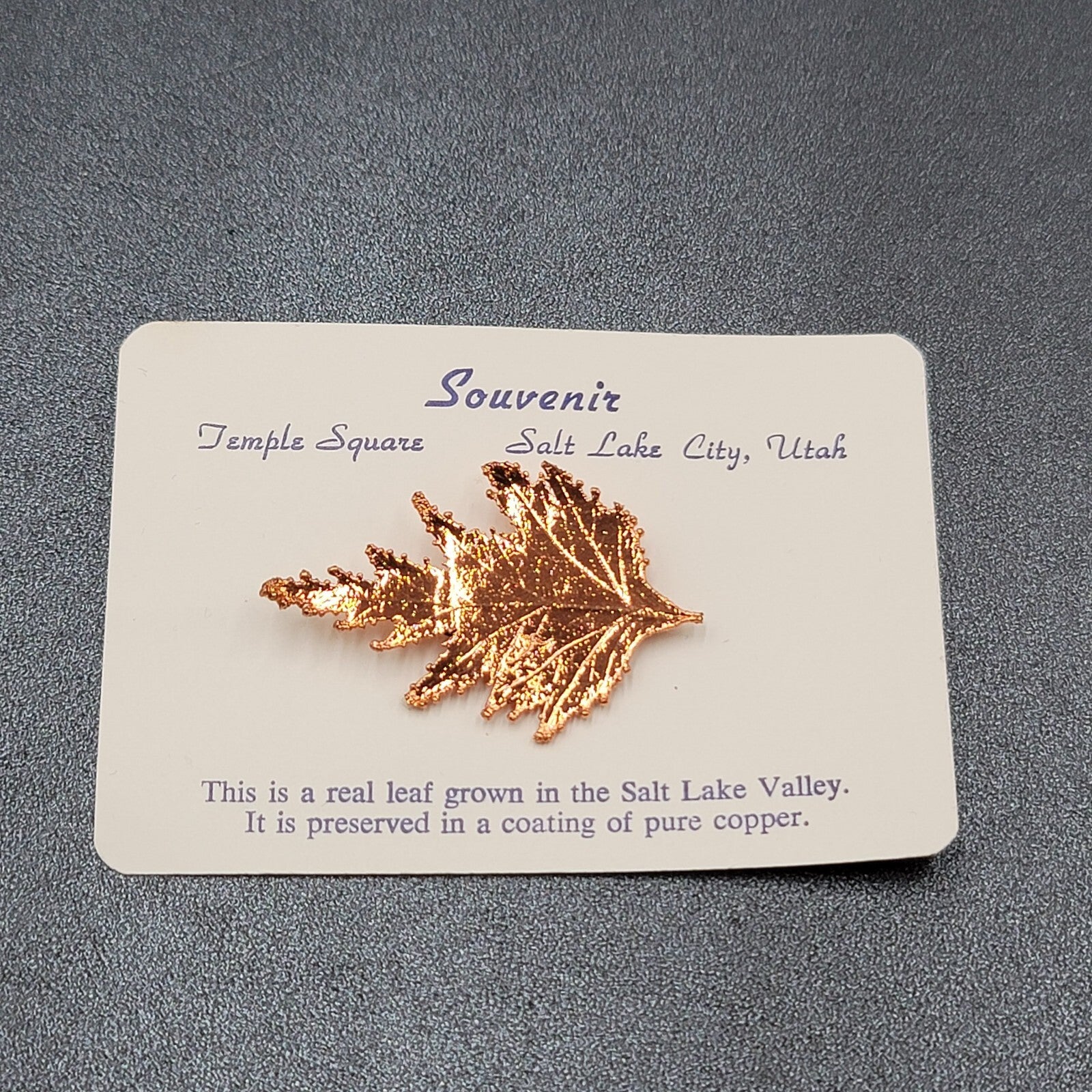 MORMAN HANDICRAFT HANDMADE GIFTS SOUVENIR COPPER LEAF PIN SALT LAKE CITY UTAH