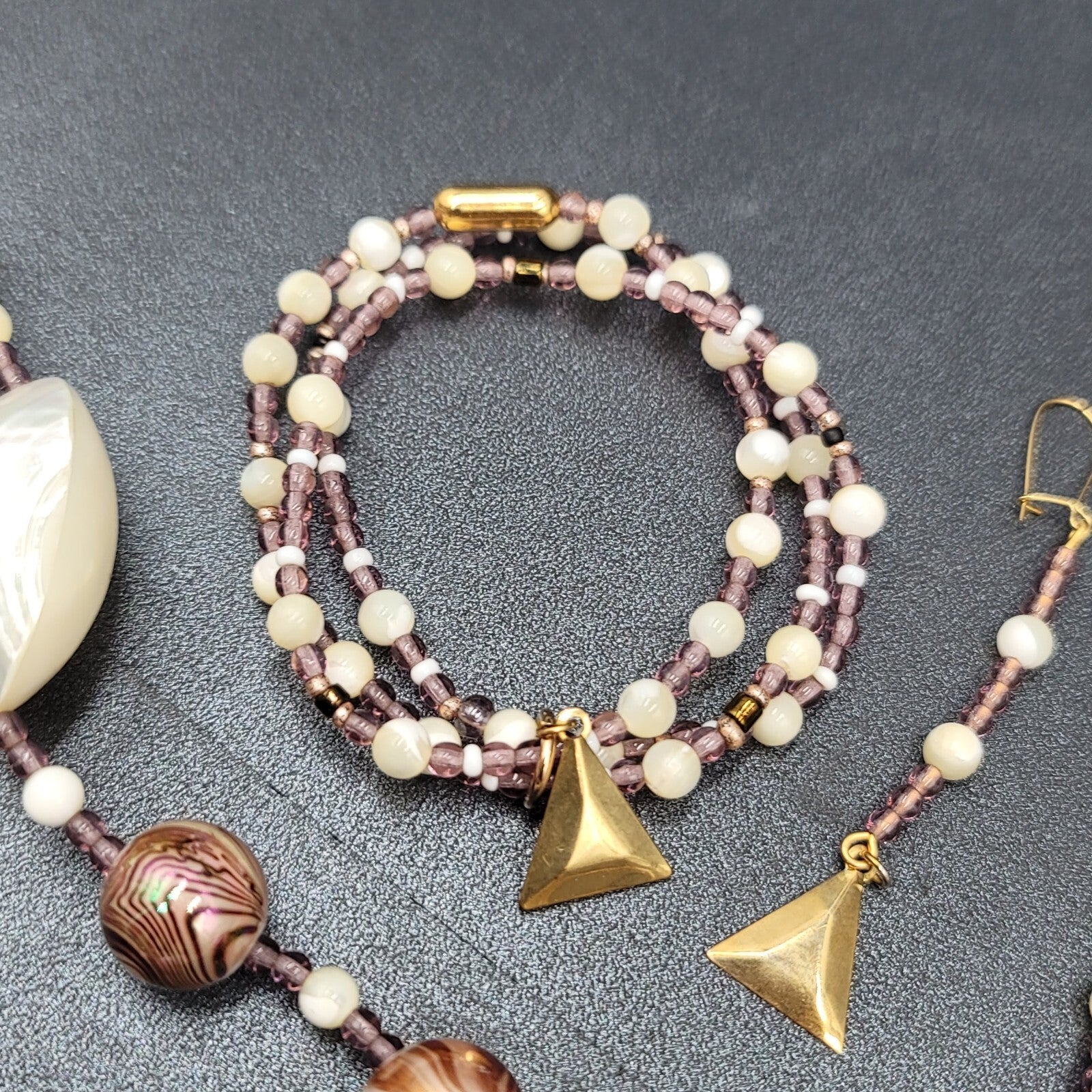 Real Shell Beaded Necklace Bracelet Earrings Set Glass Beads Jewelry Set