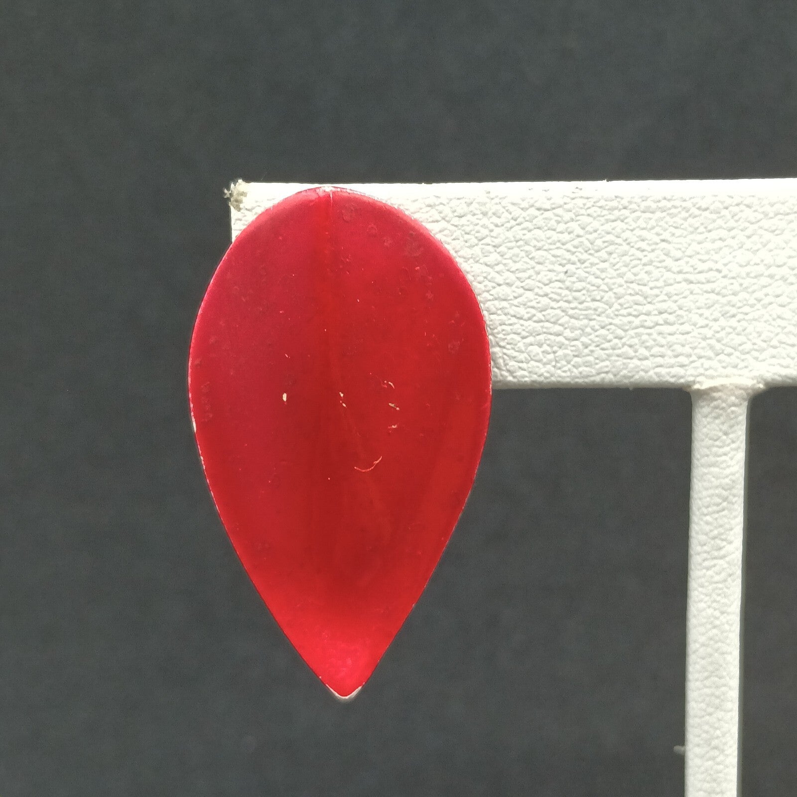Vintage Pierced Earrings Red Enamel Over Metal Leaf Drop 1 3/8"