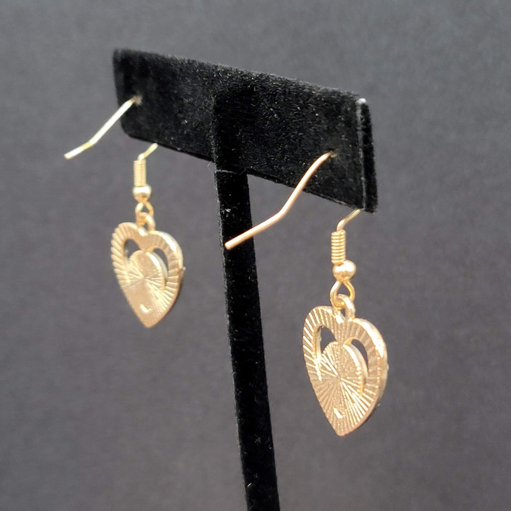 Pierced Earrings Gold tone Enamel Evil Eye Rhinestone Heart Dangle 3/4"