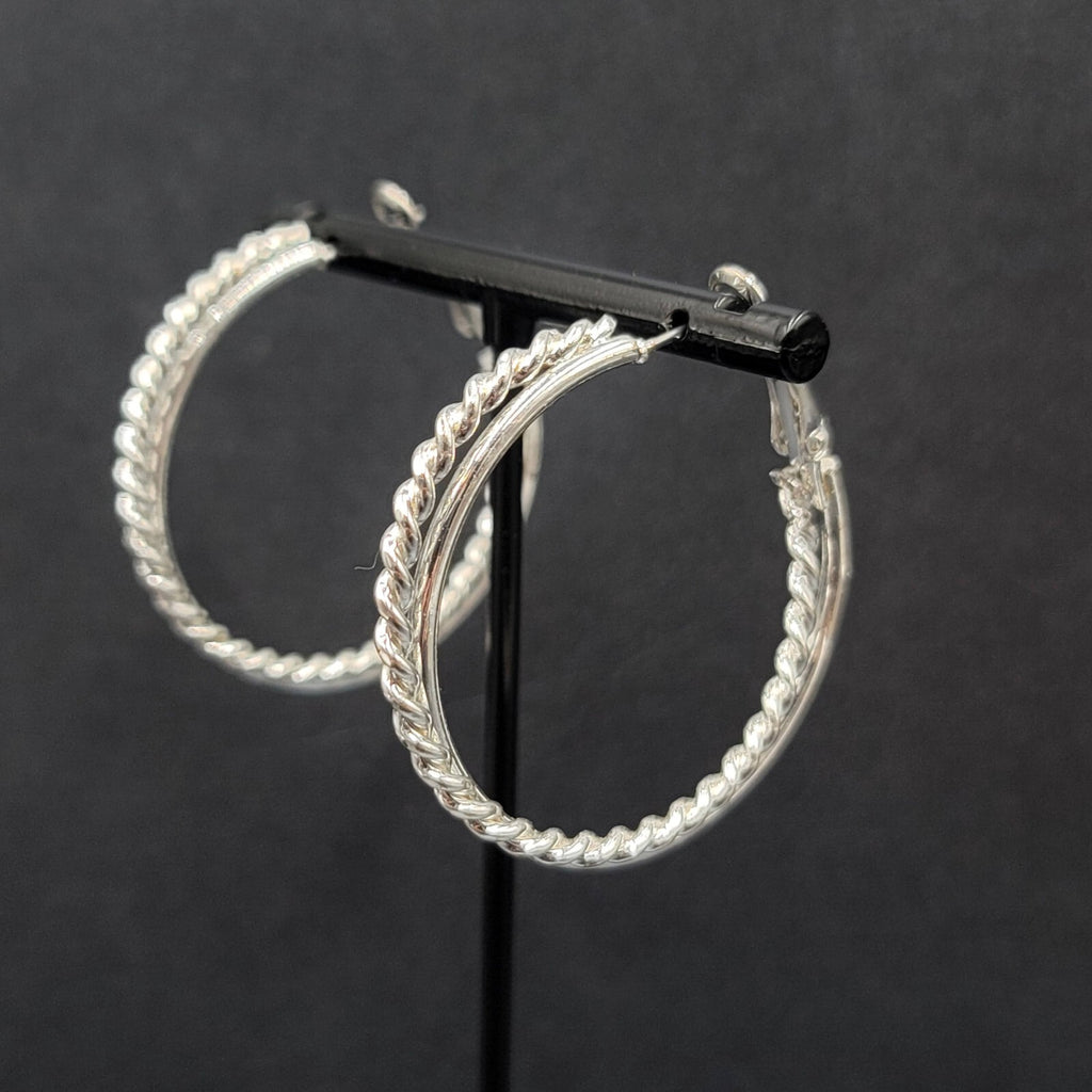 Pierced Earrings Silver tone Double Twist Hoops 1 5/8"