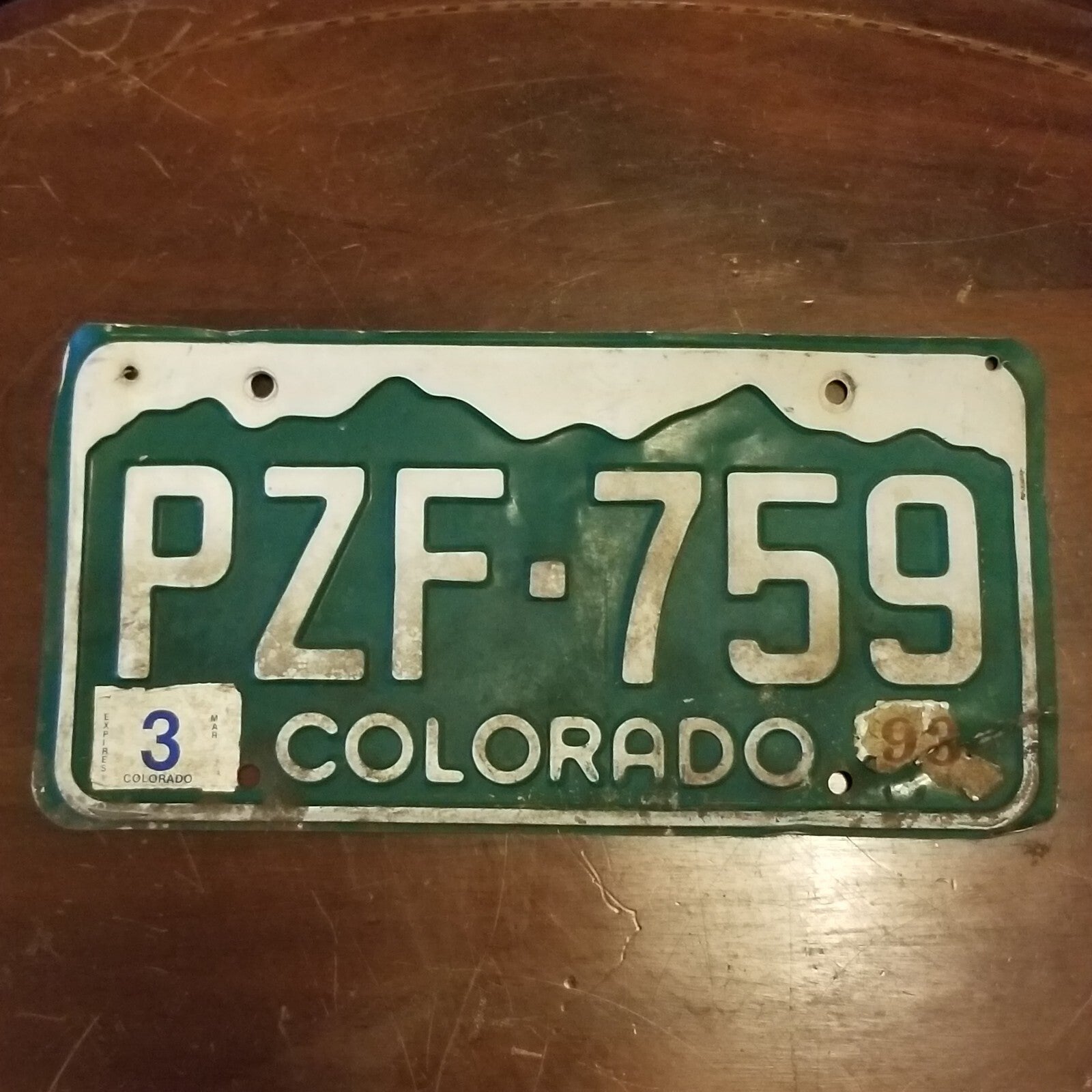License Plate COLORADO PZF-759 12" x 6" Green White