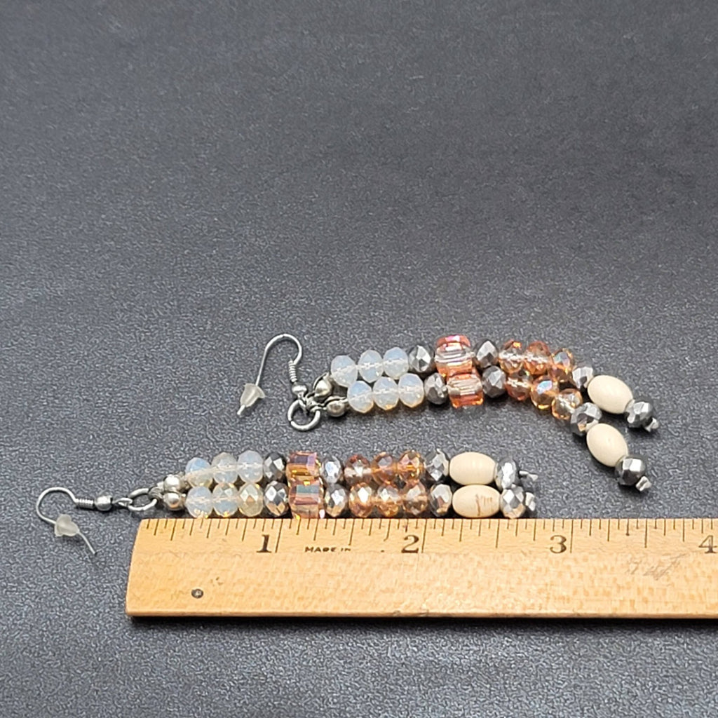 Pierced Earrings Multicolor Faceted Crystal Bead Dangle 3"