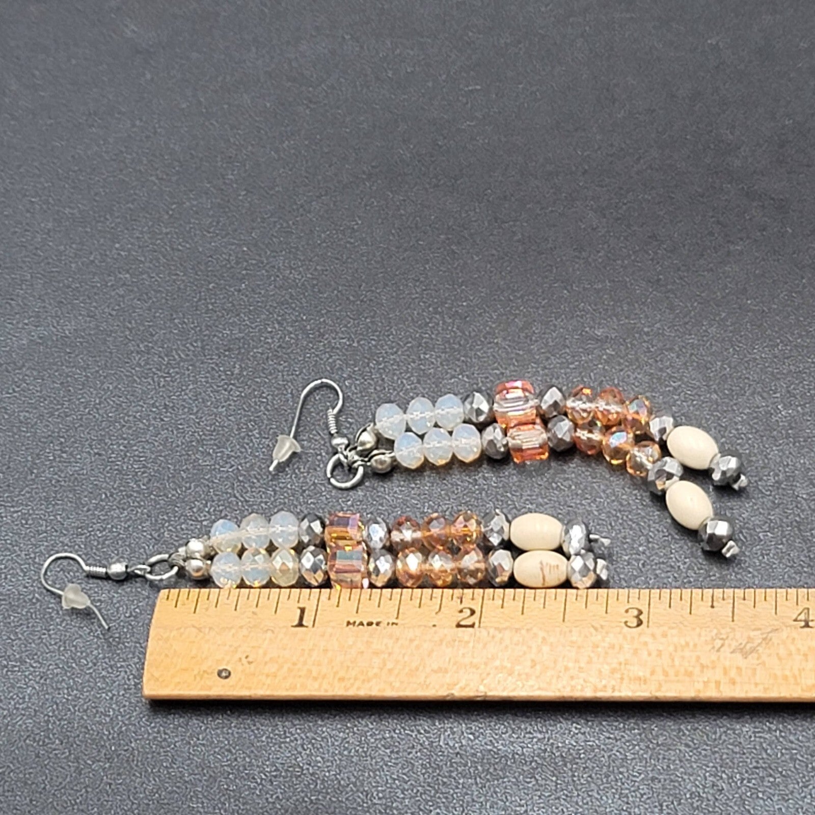 Pierced Earrings Multicolor Faceted Crystal Bead Dangle 3"