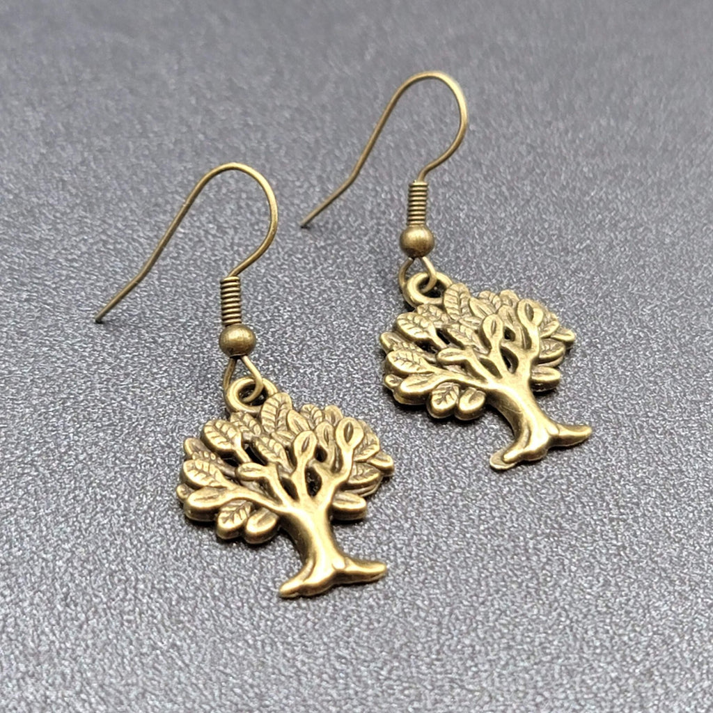 Tree Pierced Earrings Bronze tone Embossed Detail Dangle 7/8"