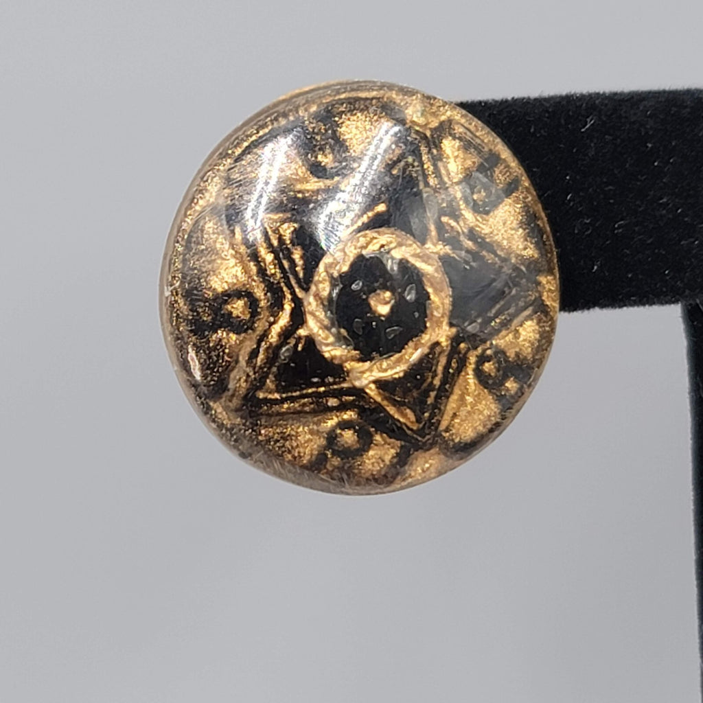 Vintage Star Resin Pierced Earrings Black Gold Round Domed 1"