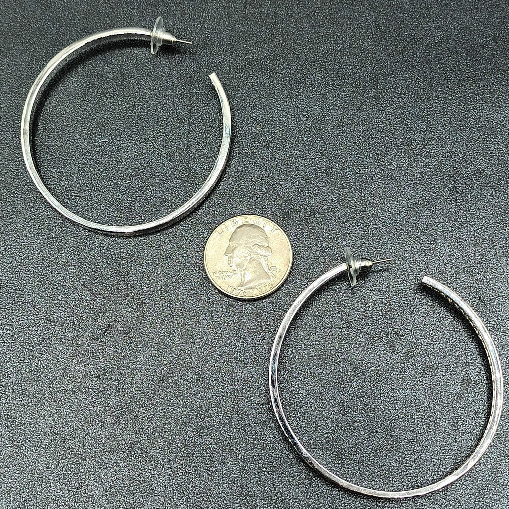Pierced Earrings Silver tone Inside Outside Rhinestone Hoop 2 1/4"