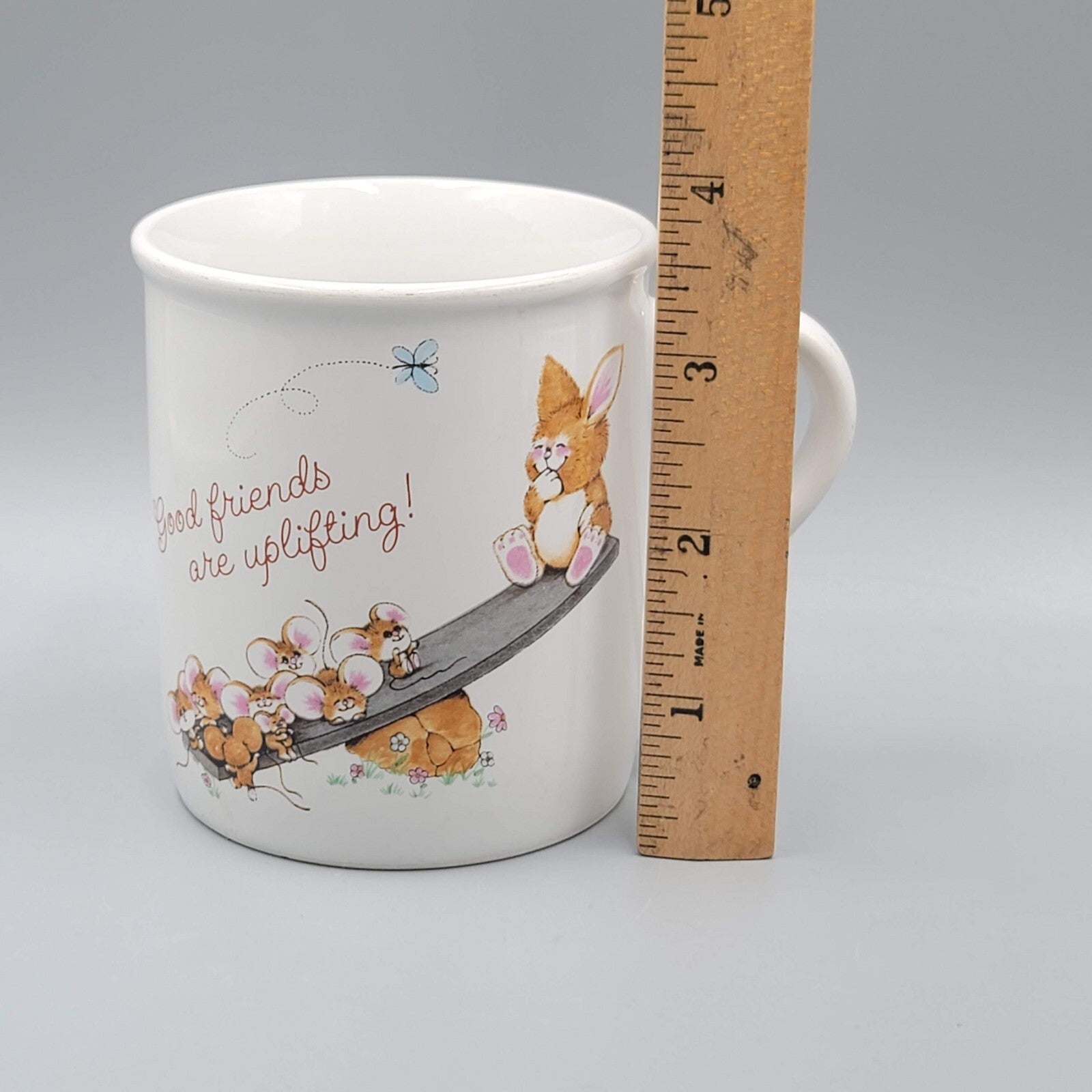Good Friends are Uplifting COFFEE MUG bunny rabbit mice Hallmark VTG