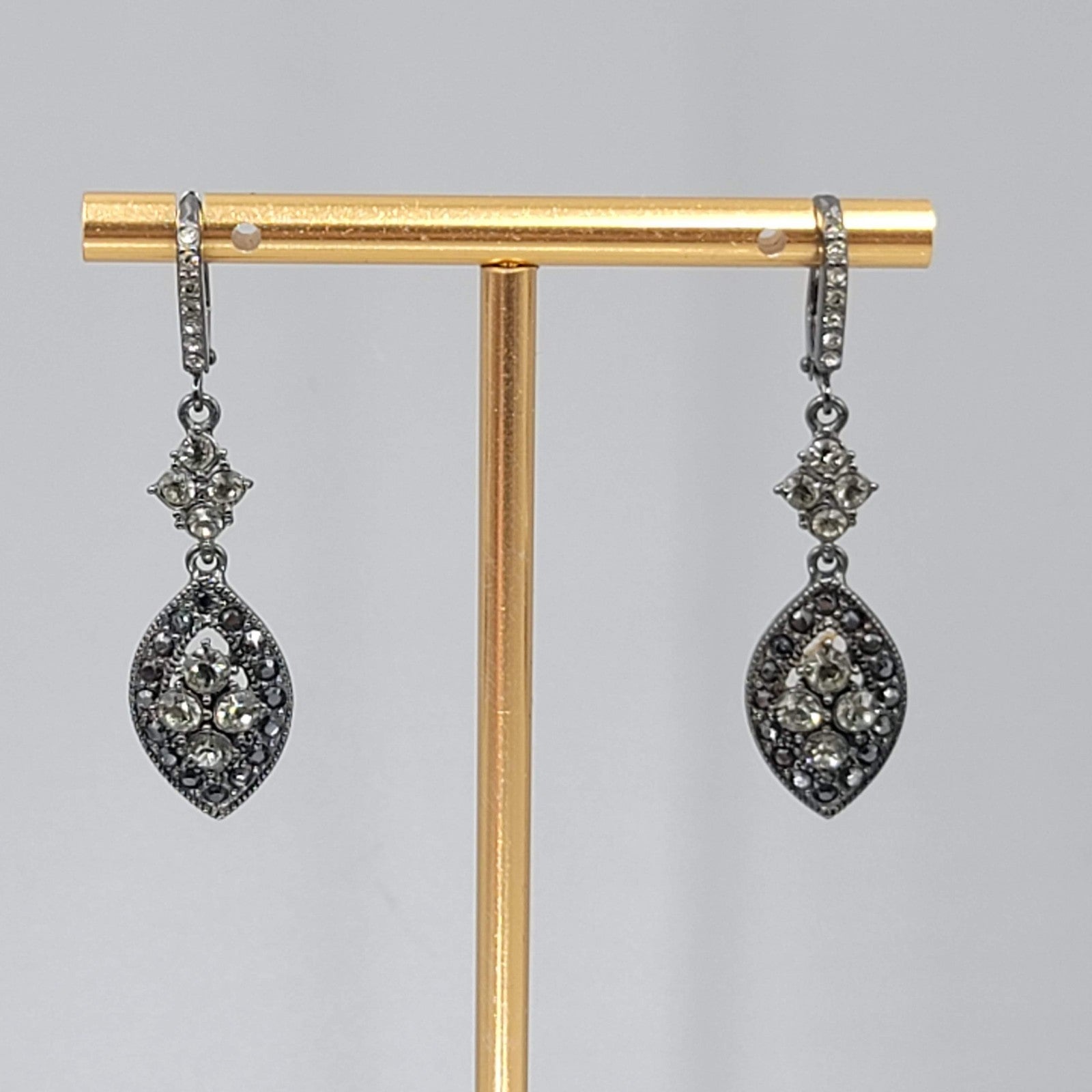 Givenchy Black Rhinestone Pierced Earrings Dangle 1.25"