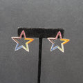 Open Star Pierced Earrings Multicolor Tiny Crystals Drop 1.25"