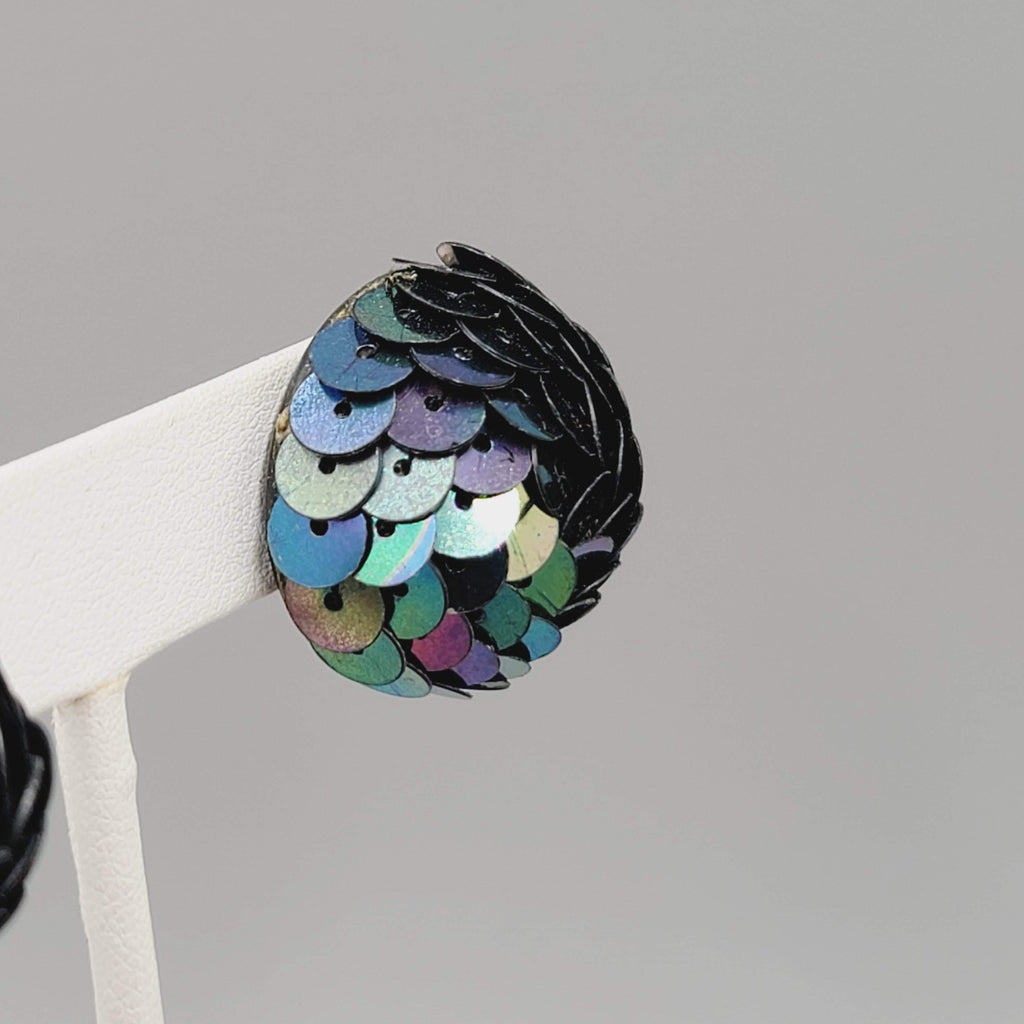 Vintage Sequin Dome Pierced Earrings Drop 1"