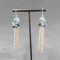 Pierced Earrings Silver tone Blue Faceted Glass Bead 3"