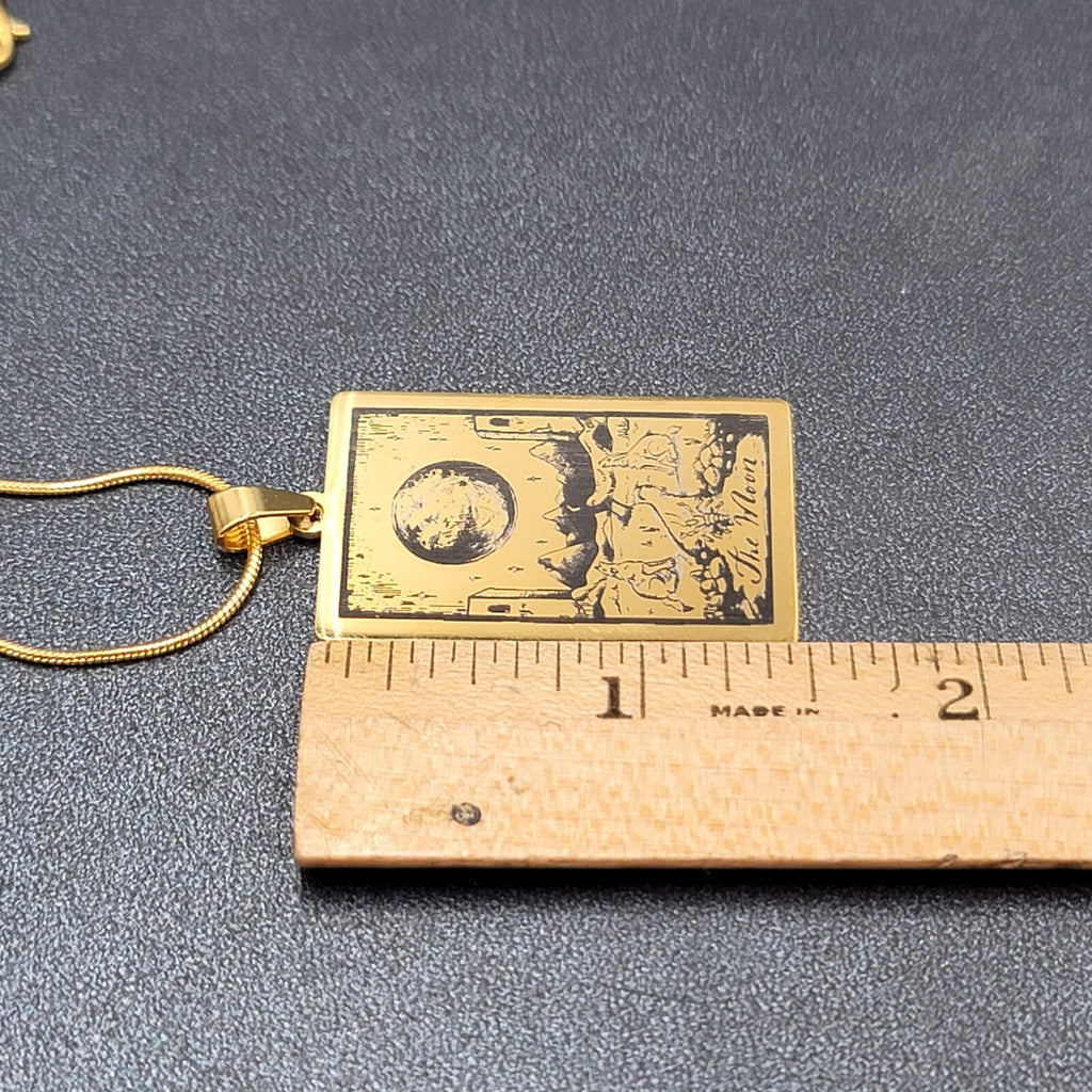 THE MOON Tarot Card Pendant Necklace Major Arcana Gold tone 18”.