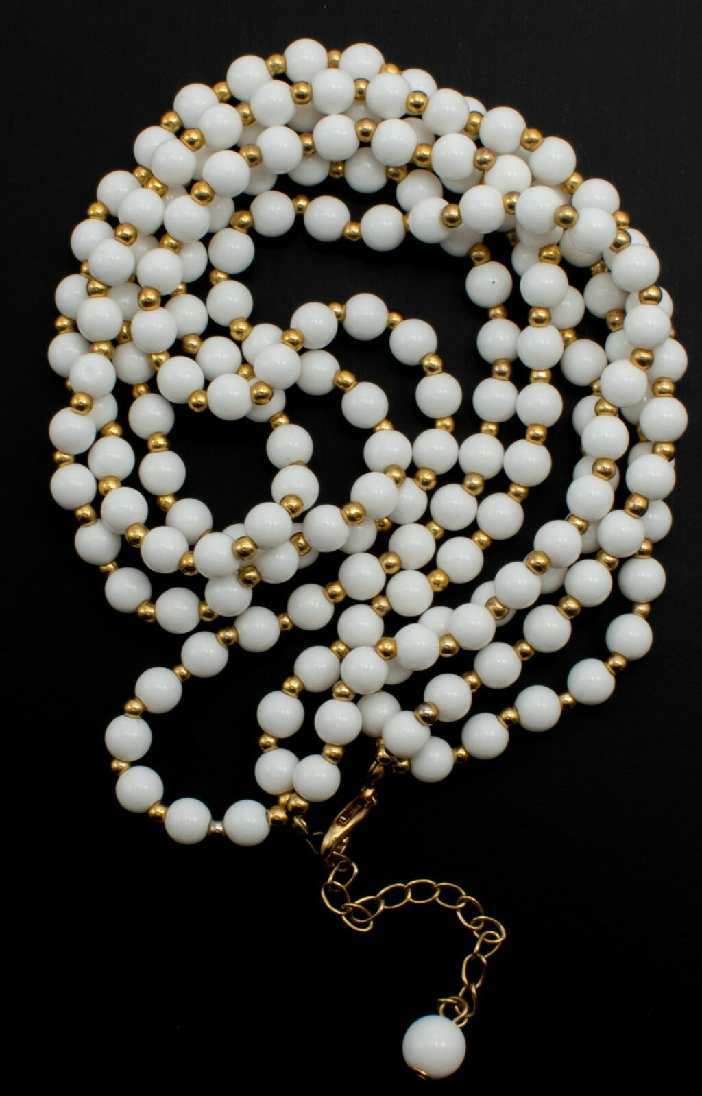 Vintage Triple Strand White & Gold Beaded Necklace Costume Estate 18" - 20'