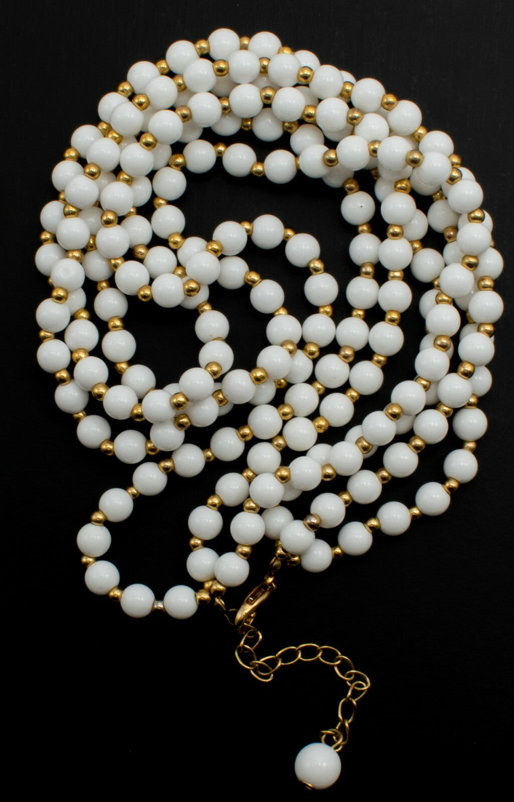 Vintage Triple Strand White & Gold Beaded Necklace Costume Estate 18" - 20'