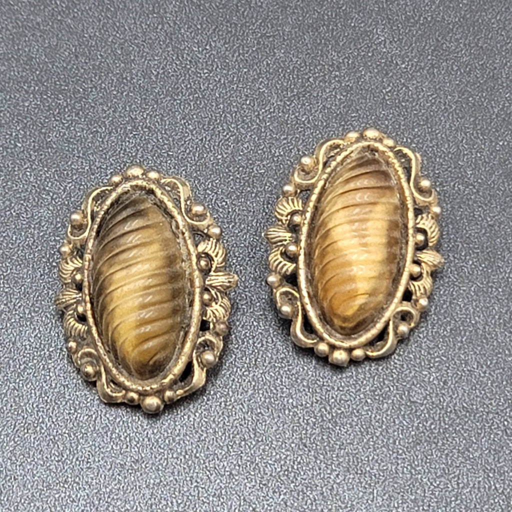 Vintage Clip on Earrings Gold tone Plastic Large Statement 1.5"
