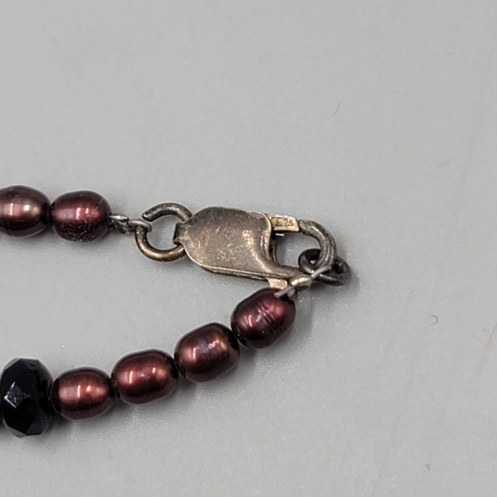 Sterling Silver Bracelet And Necklace Genuine Brown Pearls Black Crystal Beads