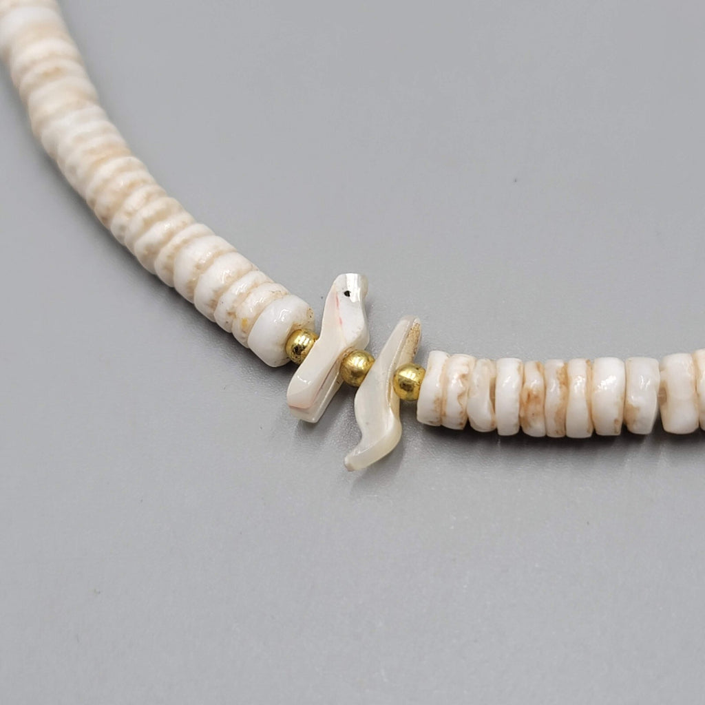 White Shell Mother of Pearl Carved Birds Surfer Beach Bead Beaded Necklace 18"