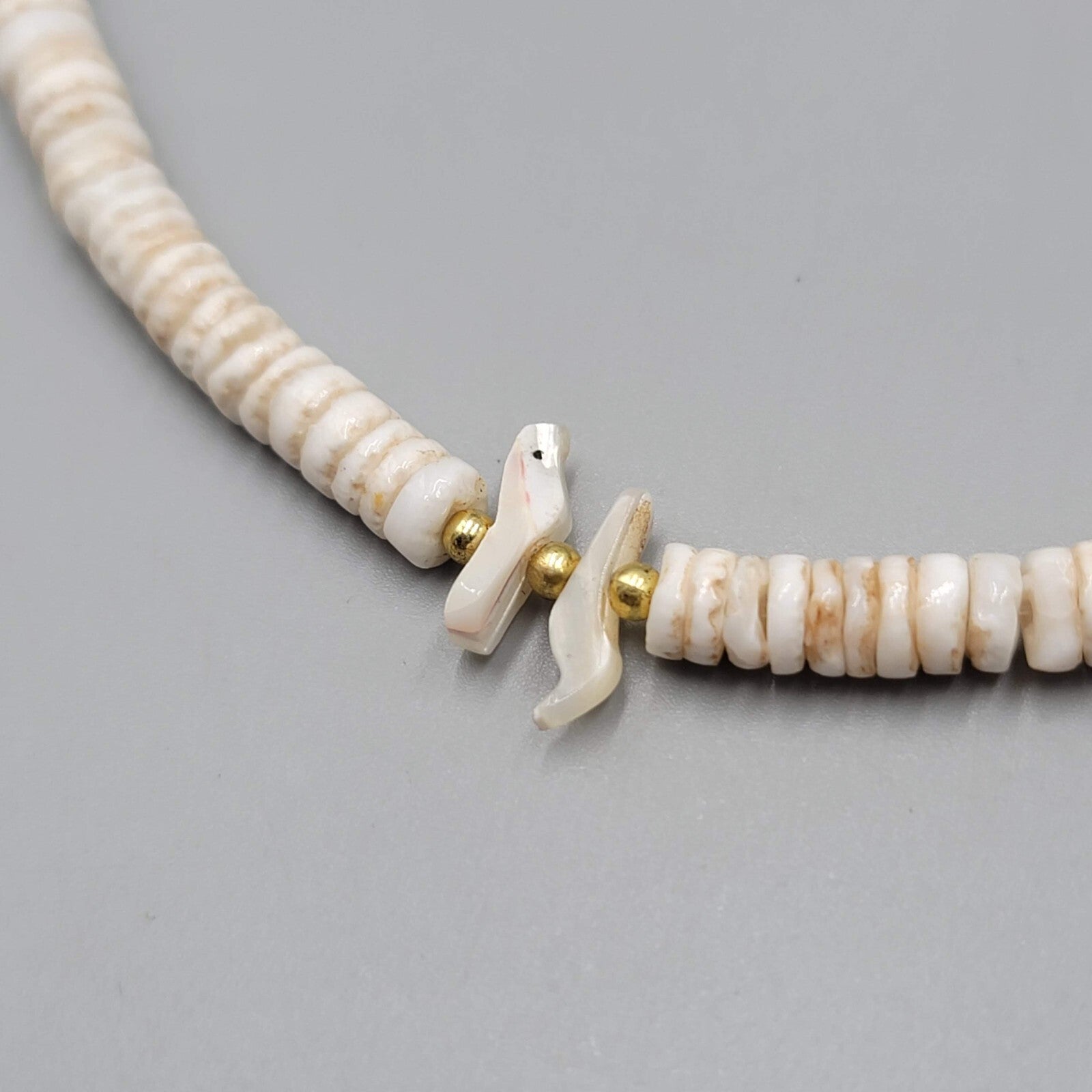 White Shell Mother of Pearl Carved Birds Surfer Beach Bead Beaded Necklace 18"
