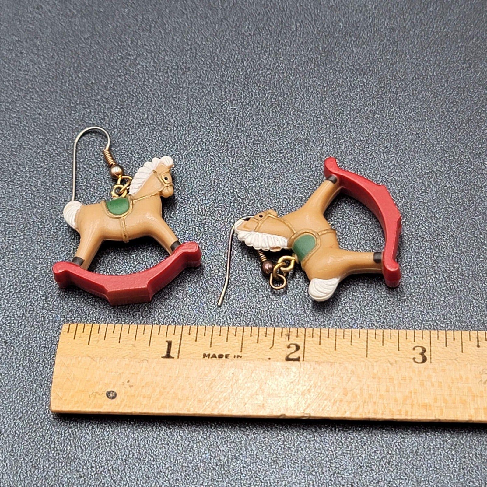Vintage Pierced Earrings Acrylic Rocking Horse 1.25"