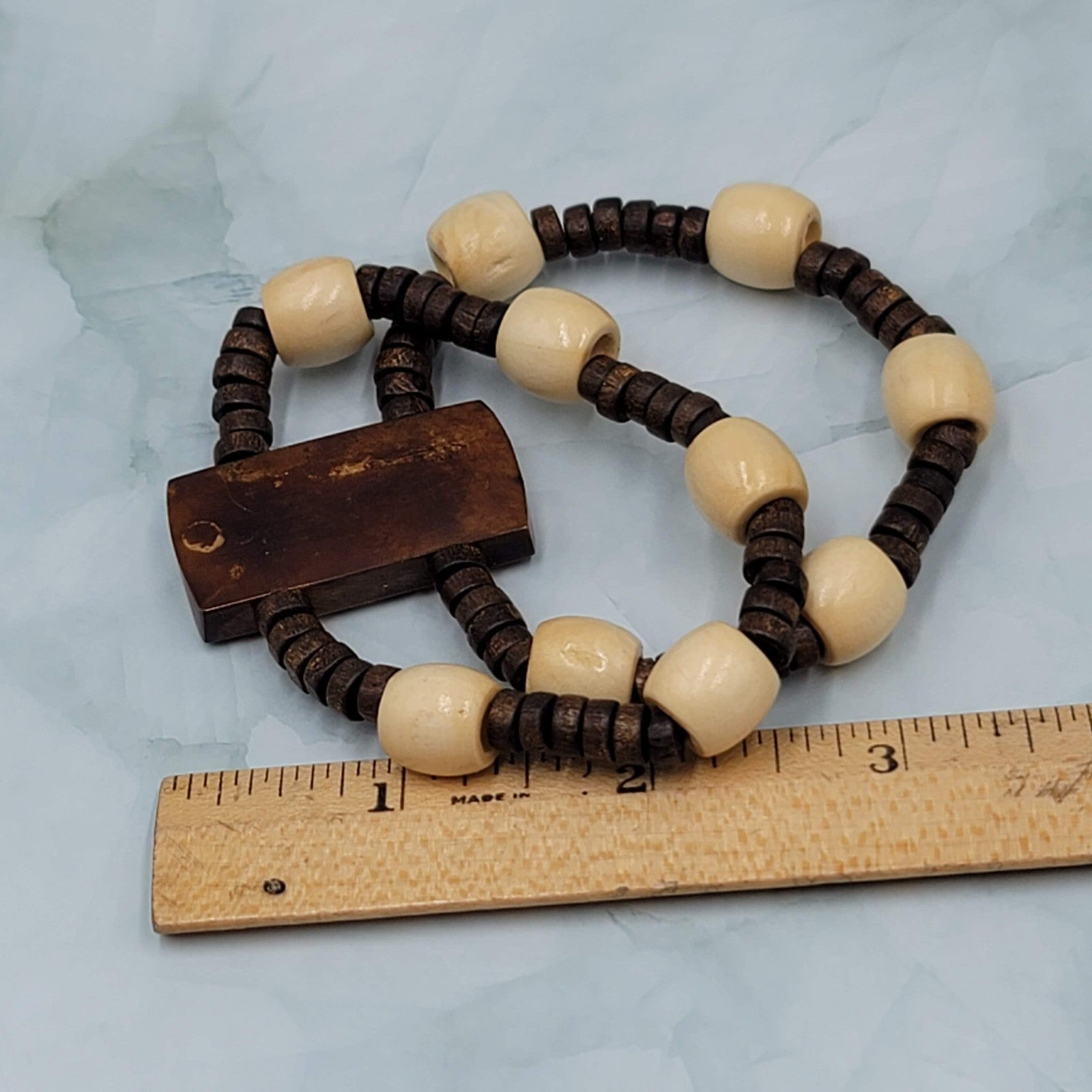 Boho Tribal Wood Bead Bracelet Elastic Stretch Double Strand 7"
