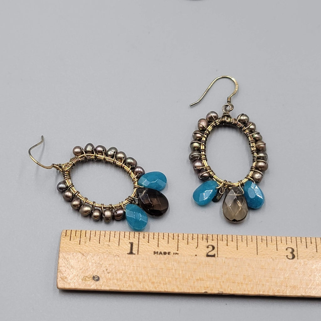 Signed Pierced Earrings Sterling Hooks Real Pearls Oval Dangle 1 5/8"