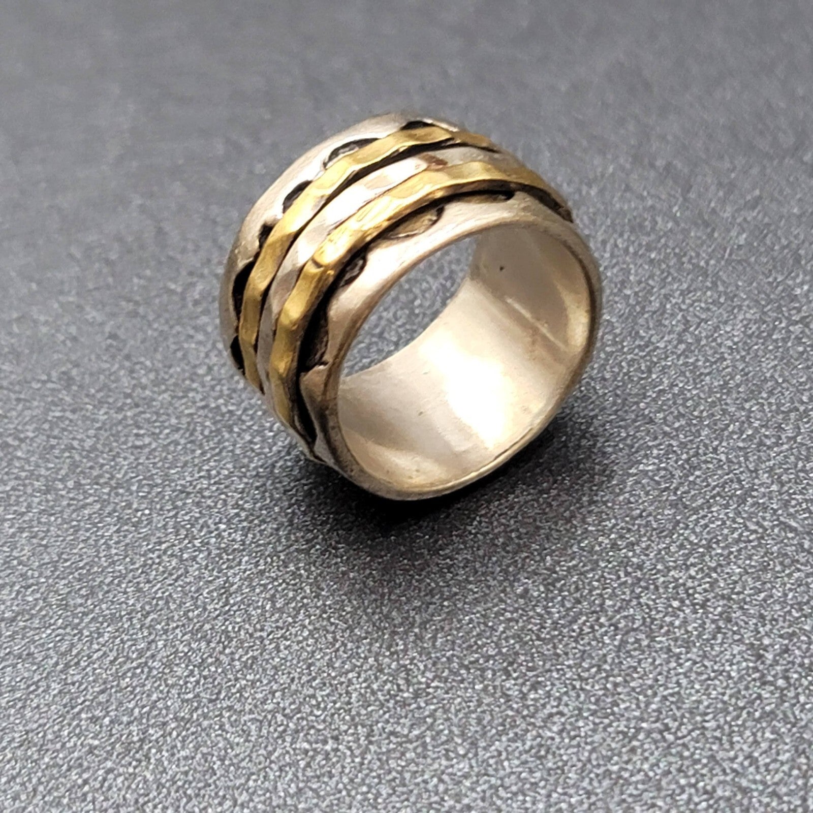 Two Tone Spinner Ring Size 7 Wide Band Silver tone and Brass
