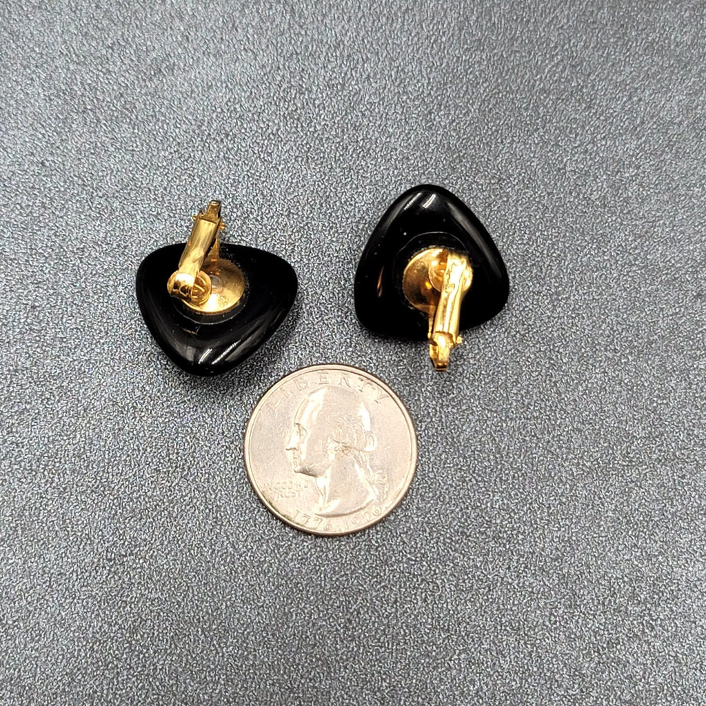 Vintage Clip on Earrings Black Glass Triangle 3/4"