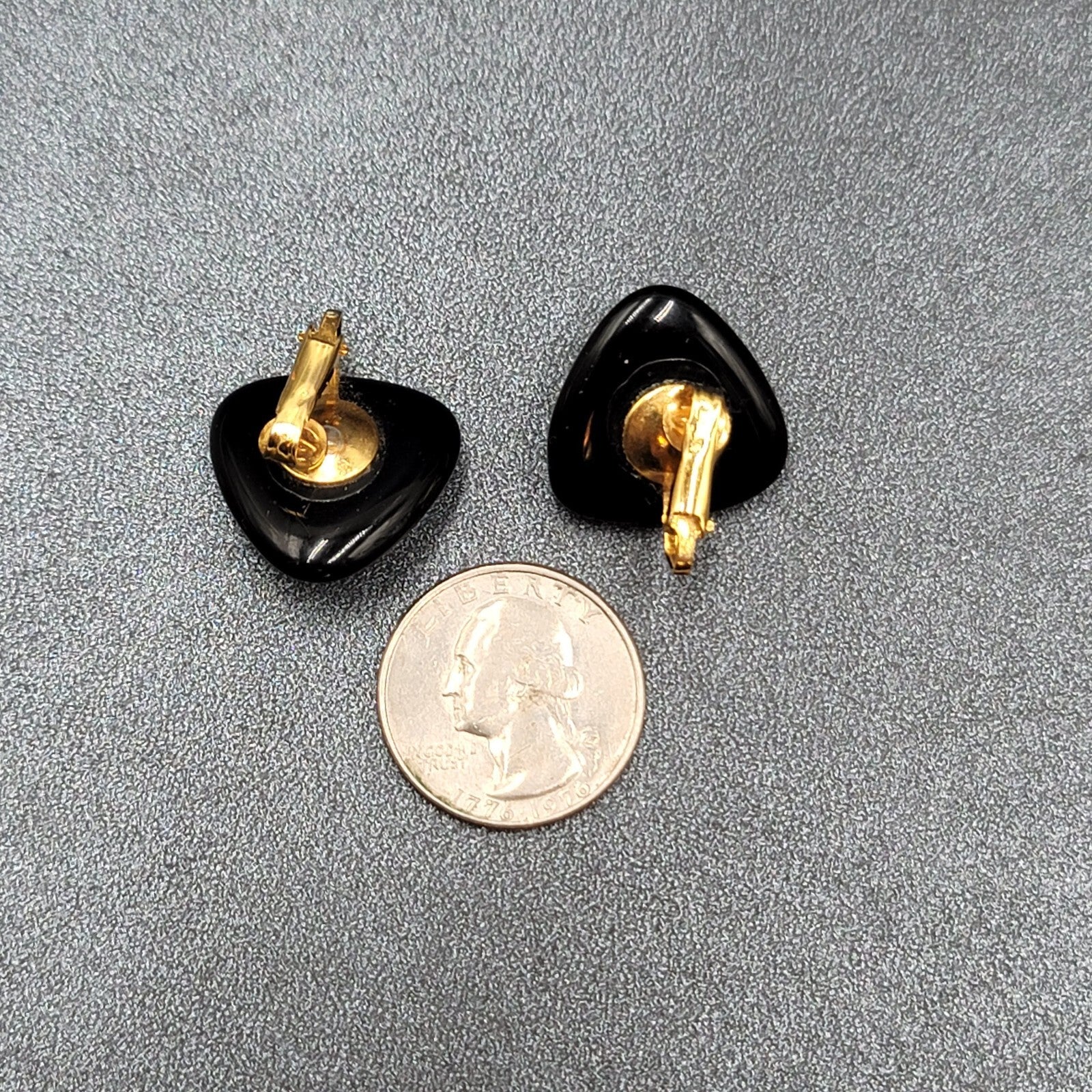 Vintage Clip on Earrings Black Glass Triangle 3/4"