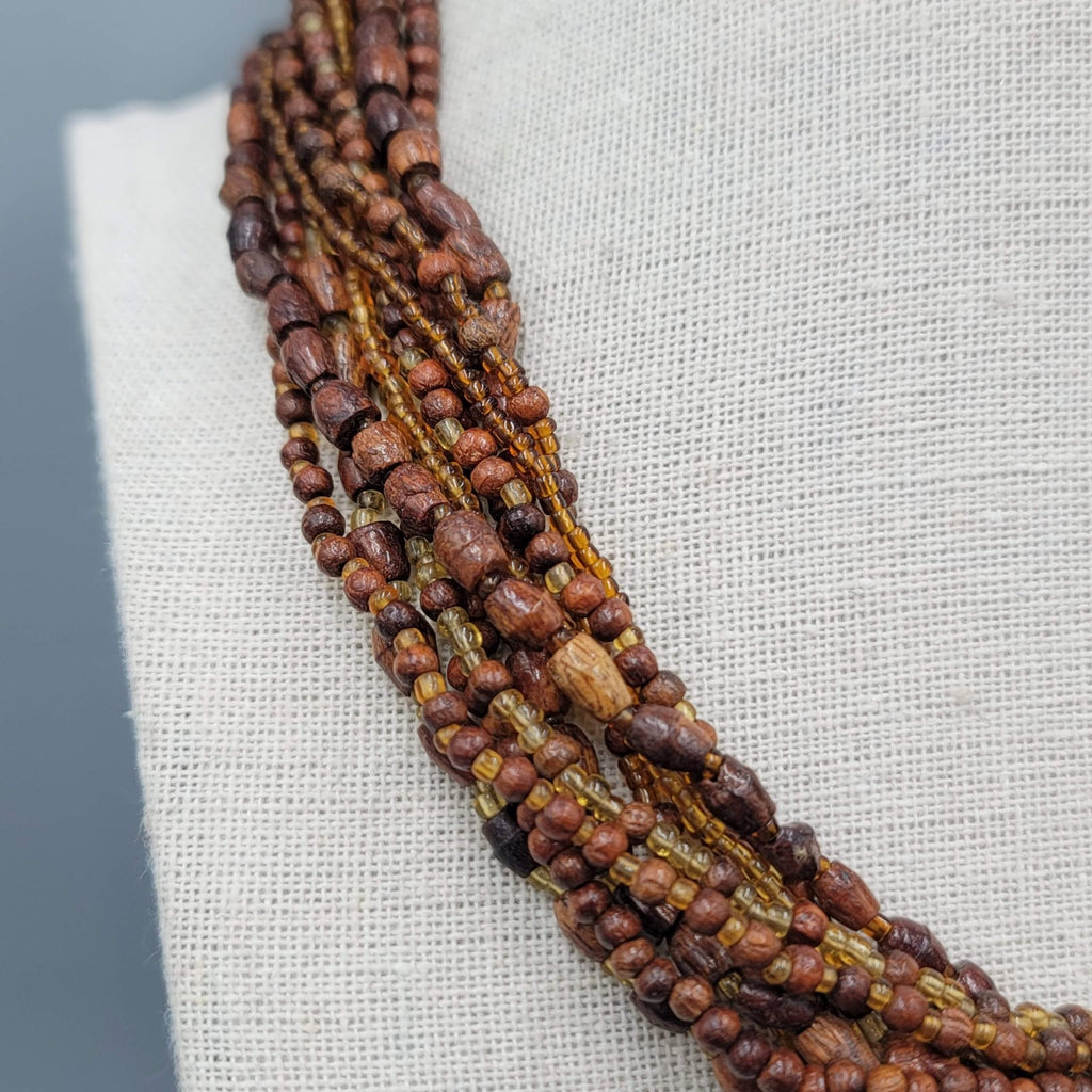 Multistrand Brown Wood Bead Twist Necklace 16"-18"