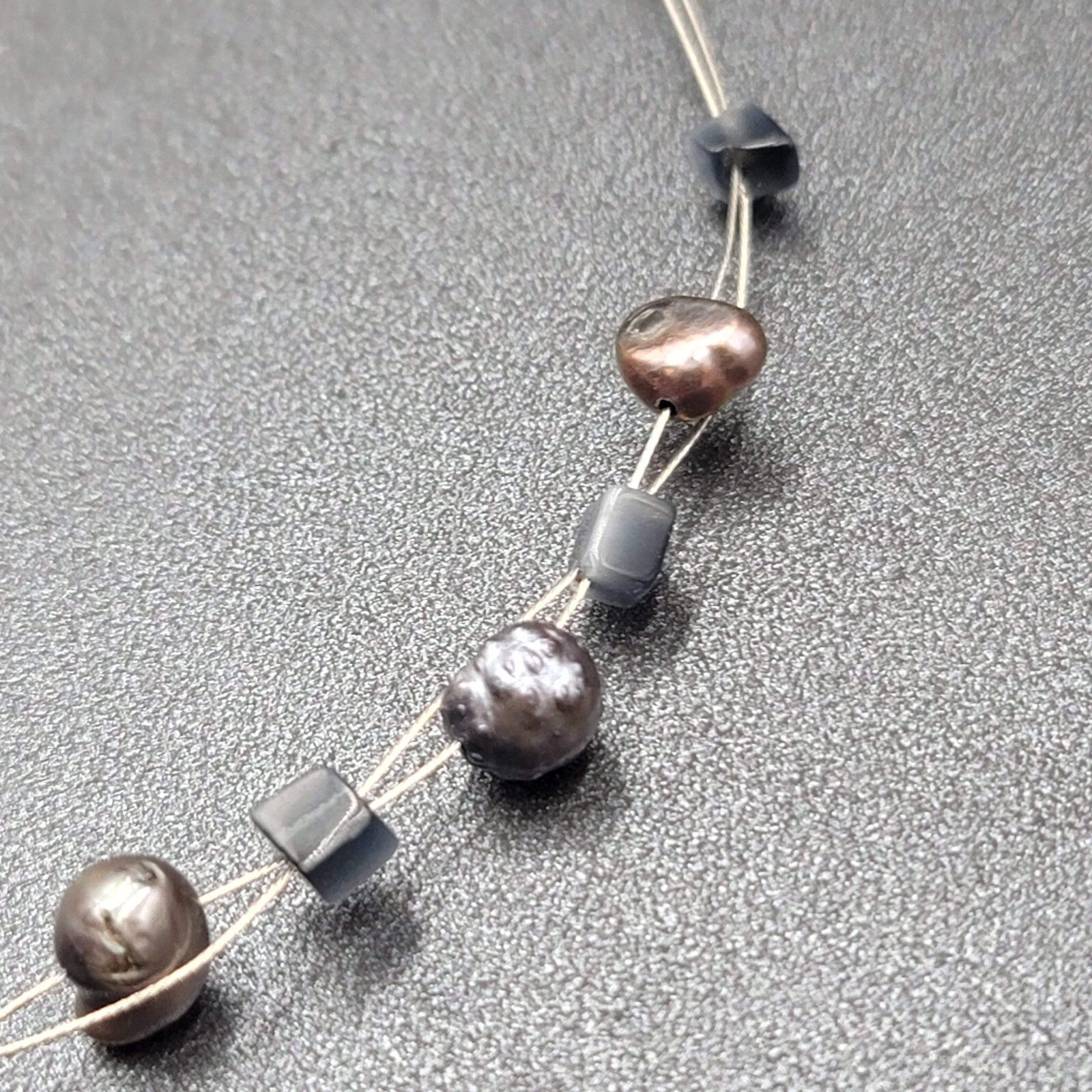 Multi Strand Pearl Station Floating Beads Necklace 18"