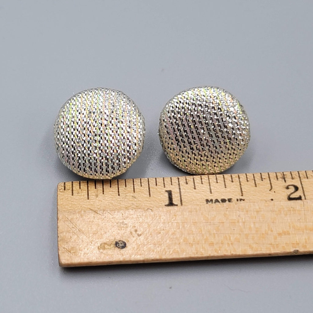Vintage Clip on Earrings Silver tone Pink Thread Button Studs 3/4"