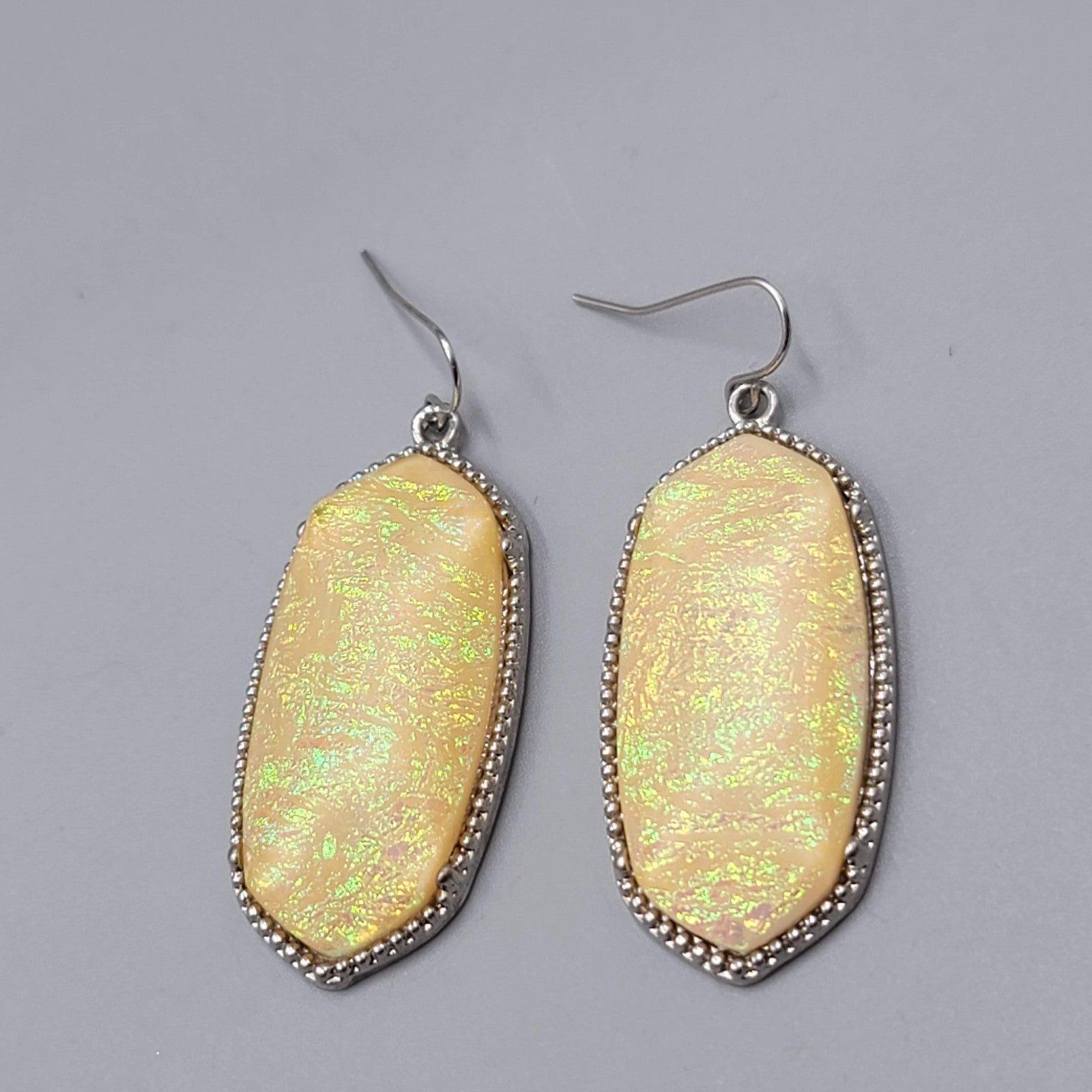 Yellow Glitter Resin Pierced Earrings Silver tone Dangle 1 7/8"