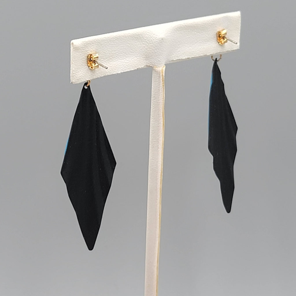 Vintage Black Blue Enamel Pierced Earrings Statement Dangle 2.75"