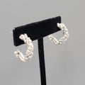 Twist Hoop Pierced Earrings White Bead Silver tone 7/8 in